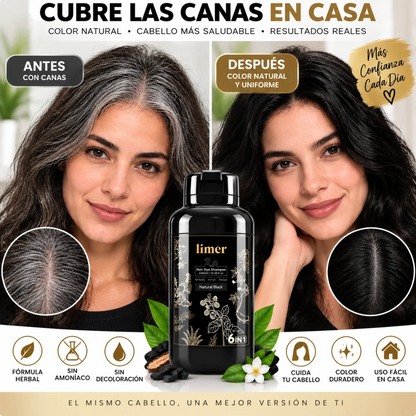 Limer 6 en 1 - Champú Tinte para Canas l Coloración fácil en casa