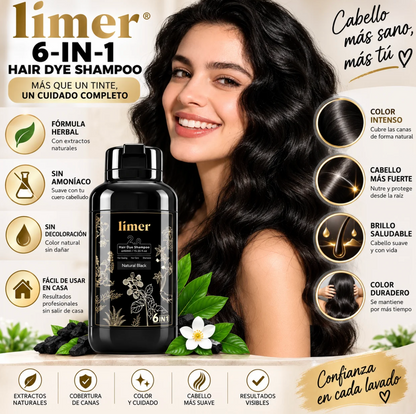 Limer 6 en 1 - Champú Tinte para Canas l Coloración fácil en casa